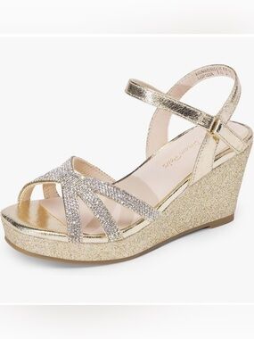 Gold Sparkle Wedge Sandals for girls